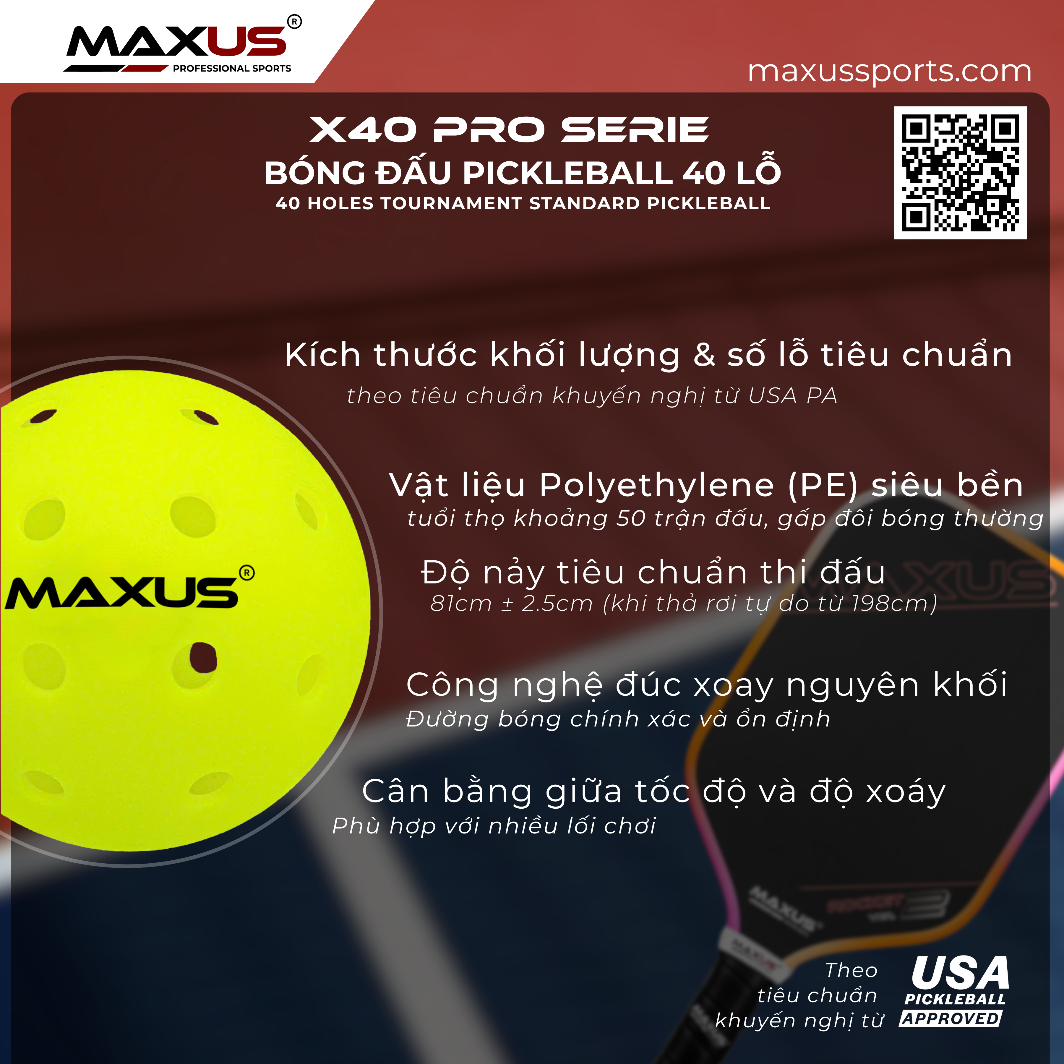Bóng Pickeball thi đấu Maxus Pro X40
