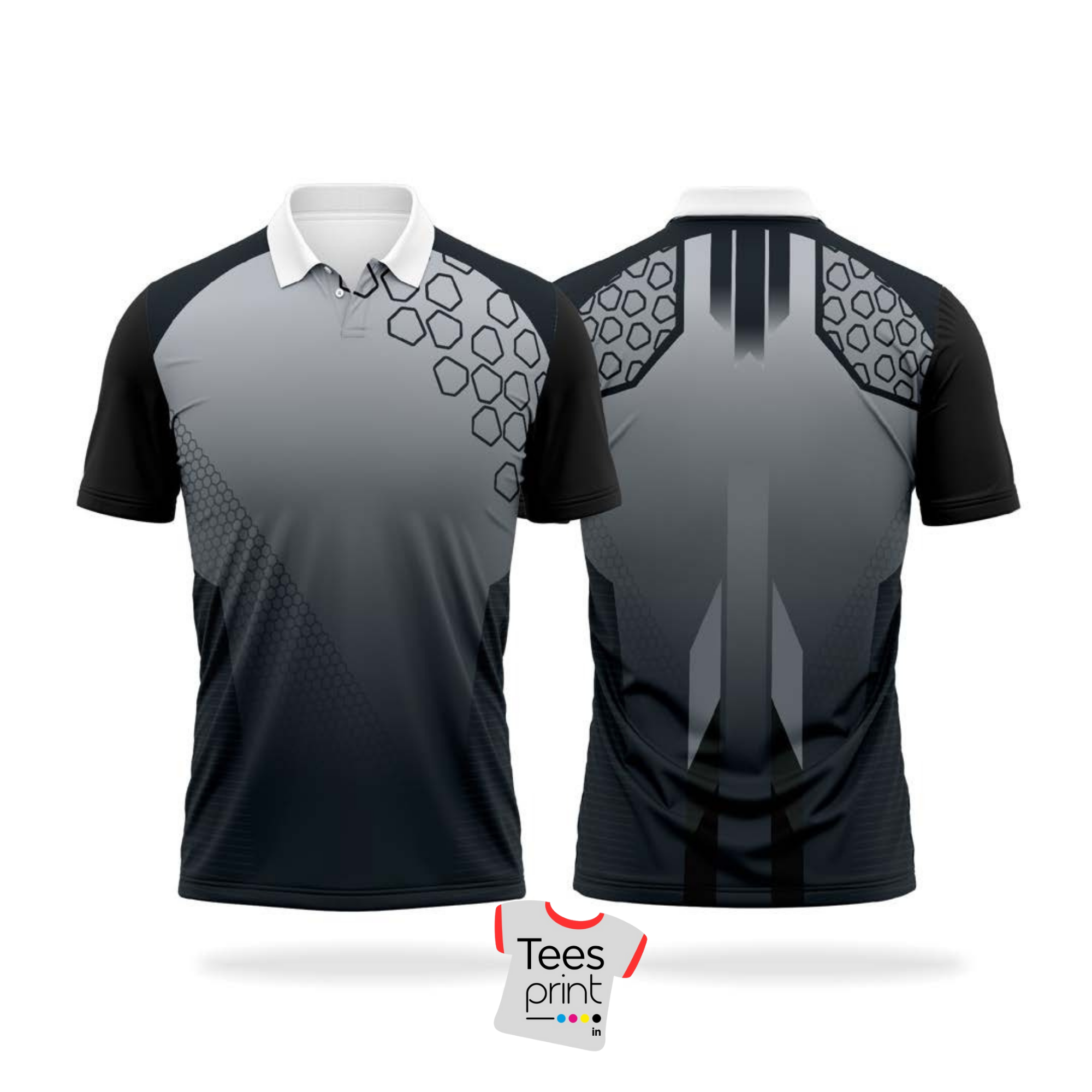 Men's Hexagon Pattern Cricket Polo Shirt