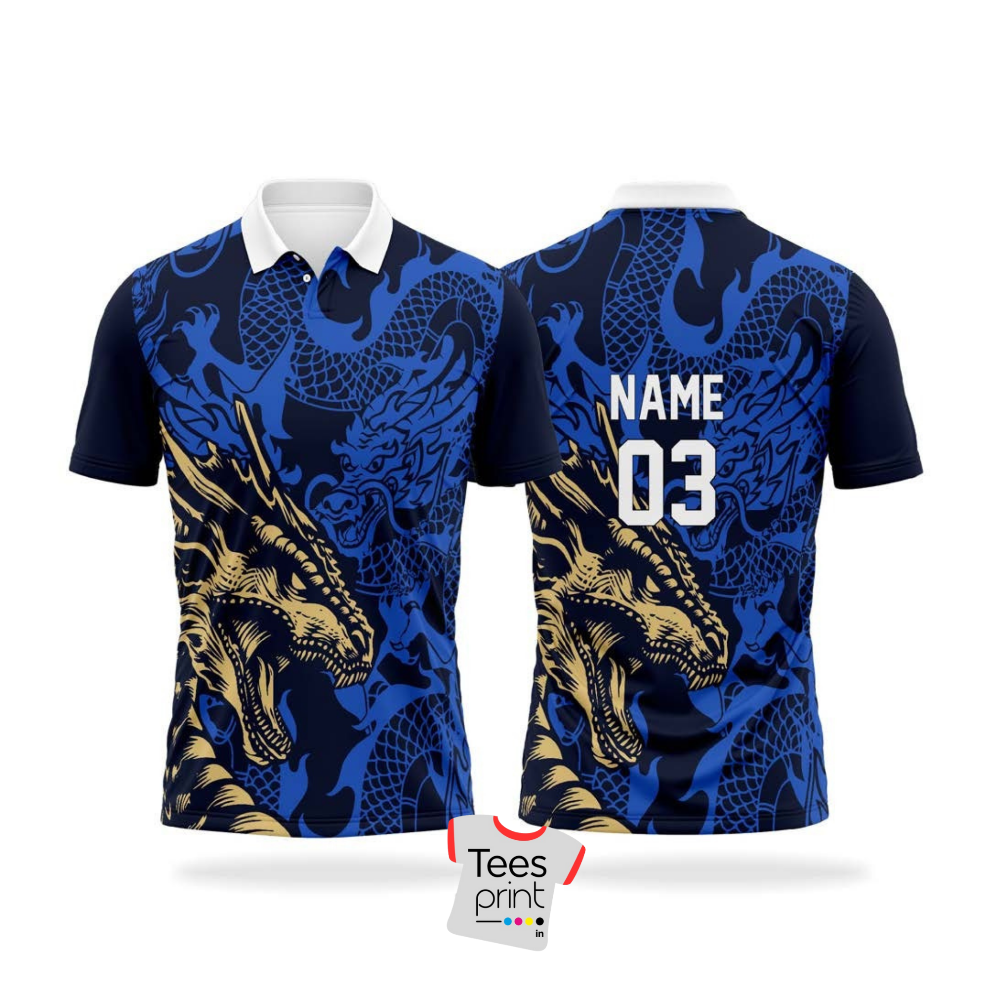 Custom Dragon Print Cricket Polo Shirt