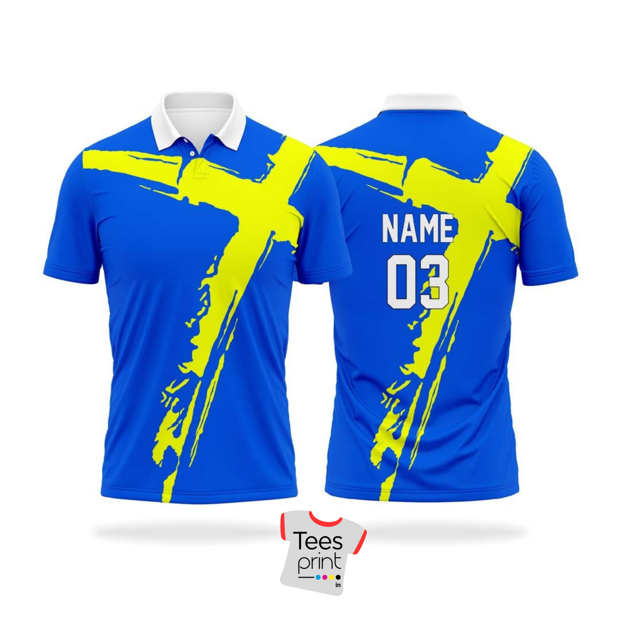 Customizable Blue and Yellow Cricket Jersey