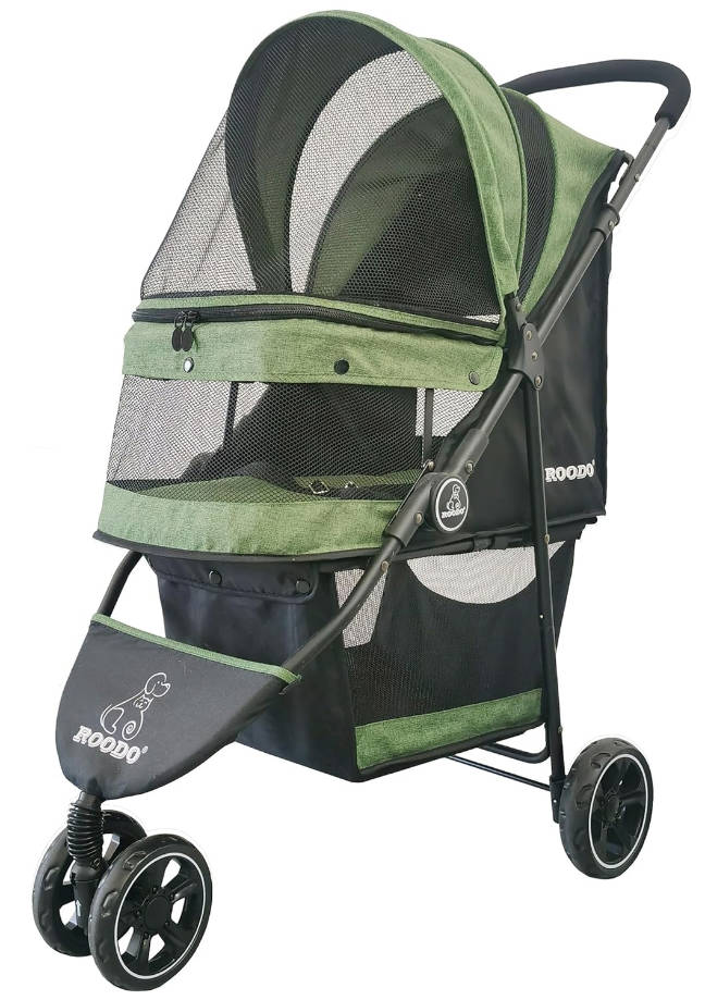 3 Wheel Pet Stroller Best Lightweight Foldable Compact Portable Jogger All Terrain Travel Pet Gear Puppy Kitty Stroller for up to 30lbs Medium Small Dogs and Cats(Green)