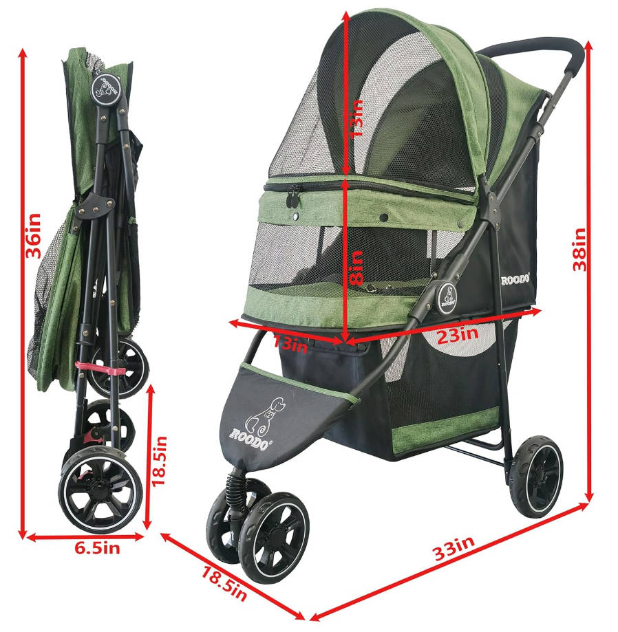 3 Wheel Pet Stroller Best Lightweight Foldable Compact Portable Jogger All Terrain Travel Pet Gear Puppy Kitty Stroller for up to 30lbs Medium Small Dogs and Cats(Green)