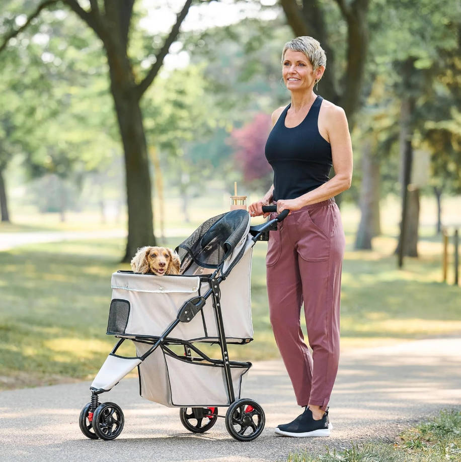 Stroller, Includes 360 Degree Front Wheel Swivel, Rear Wheel Breaks, Reflective Trim, Mesh Panels, Umbrella and Mesh Canopy, Khaki