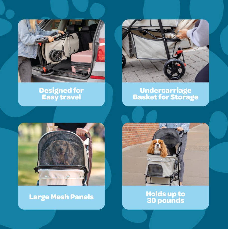 Stroller, Includes 360 Degree Front Wheel Swivel, Rear Wheel Breaks, Reflective Trim, Mesh Panels, Umbrella and Mesh Canopy, Khaki