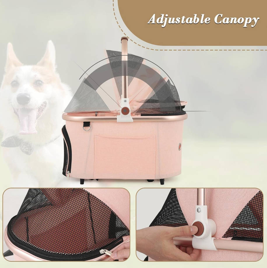 Dog Stroller for Small Dogs,One-Hand-Fold Pet Stroller with Detachable Carrier,Lightweight Cat Stroller up to 22lbs(Soft Pink)