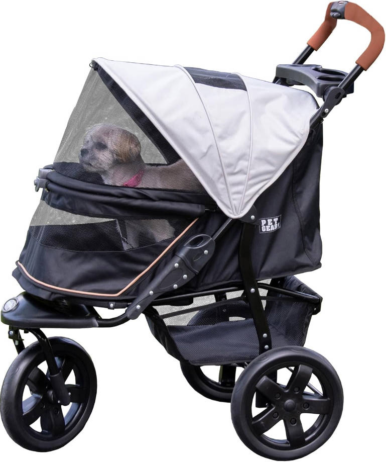 No-Zip AT3 Pet Stroller for Cats/Dogs, Zipperless Entry, Easy One-Hand Fold, Jogging Tires, Removable Liner, Cup Holder + Storage Basket, 1 Model, 2 Colors
