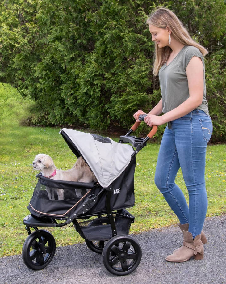 No-Zip AT3 Pet Stroller for Cats/Dogs, Zipperless Entry, Easy One-Hand Fold, Jogging Tires, Removable Liner, Cup Holder + Storage Basket, 1 Model, 2 Colors