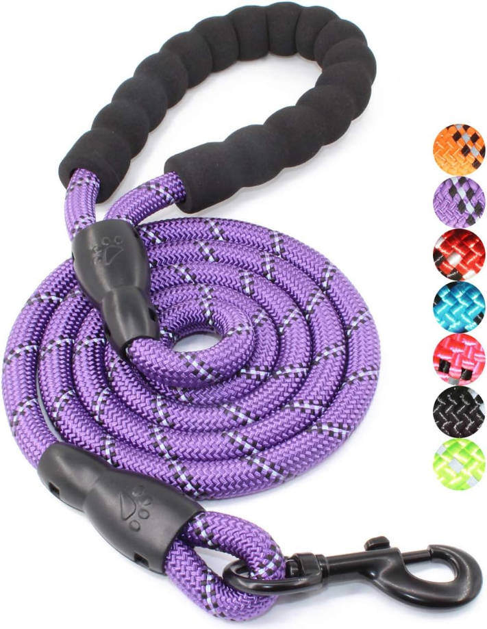 2/4/5/6 FT Dog Leash with Comfortable Padded Handle and Highly Reflective Threads for Small Medium and Large Dogs (5FT-1/2'', Purple)