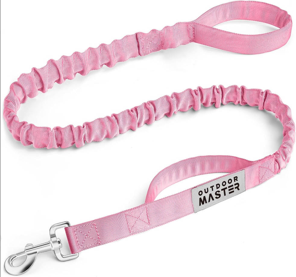 Bungee Dog Leash, Heavy Duty Dog Leash with Shock Absorption, 2 Padded Handles Training Leash, Improved Dog Safety and Comfort (Pink, 4FT)