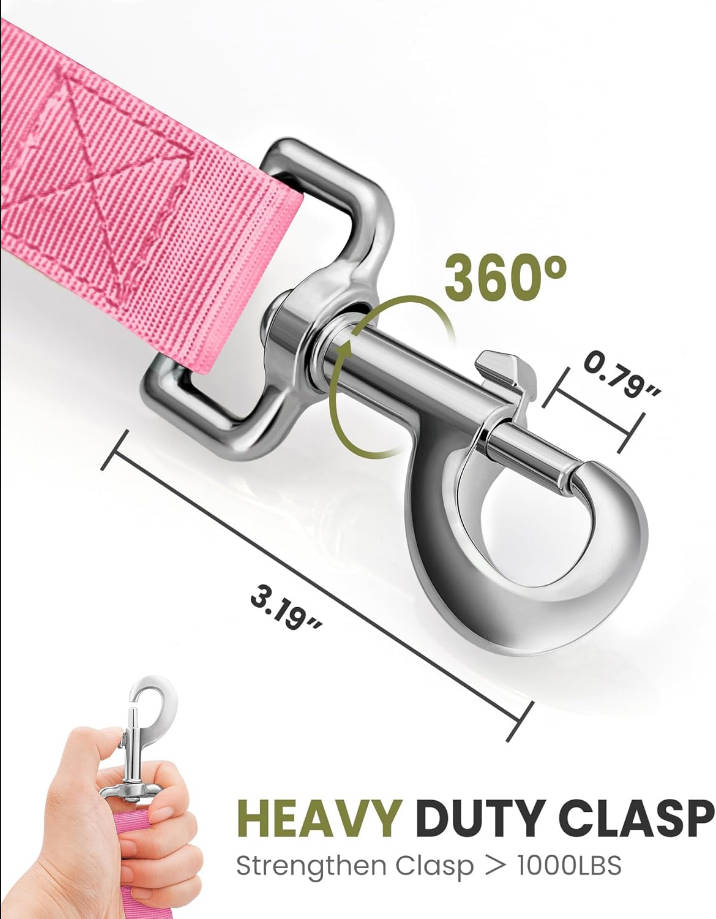 Bungee Dog Leash, Heavy Duty Dog Leash with Shock Absorption, 2 Padded Handles Training Leash, Improved Dog Safety and Comfort (Pink, 4FT)