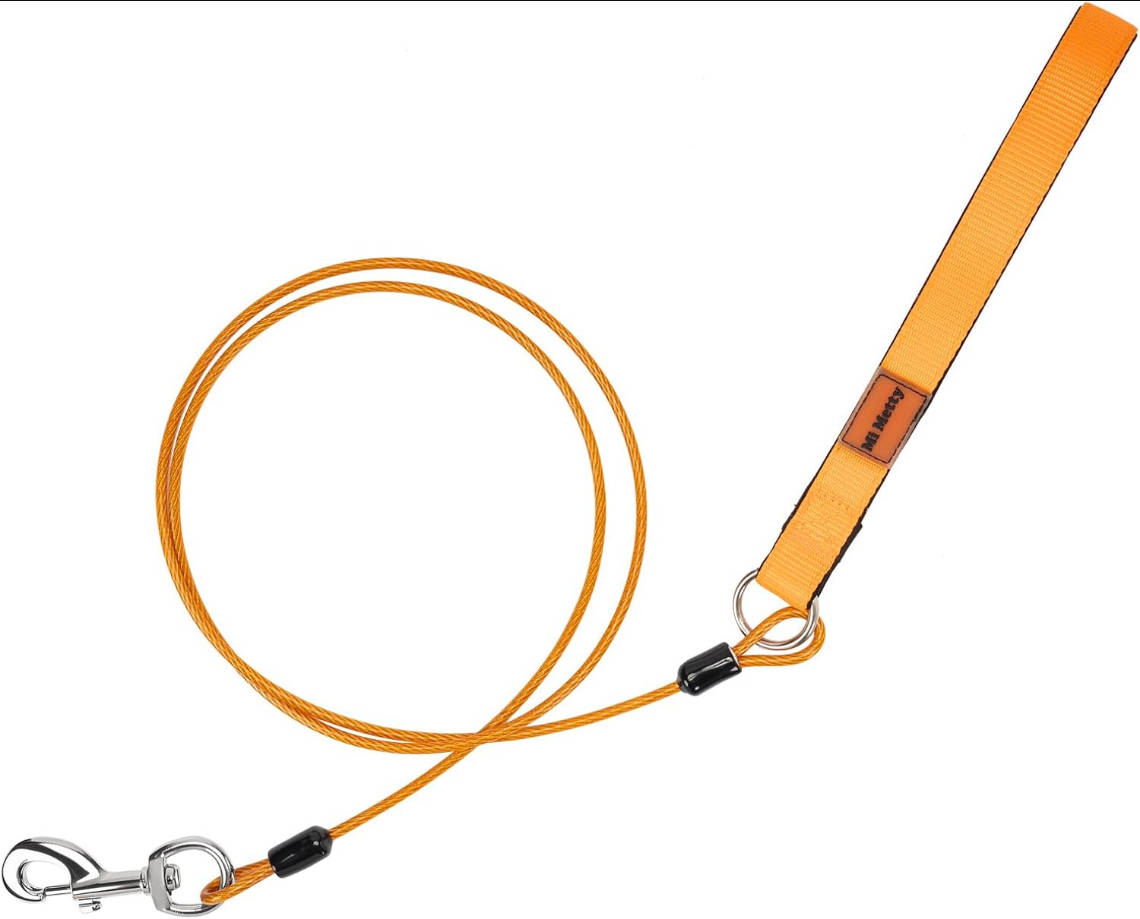 Heavy Duty Dog Leash, Chew Proof Metal Leash for Large Dogs (Up to 250lbs), WireRope Dog Leashes with Soft Silicone Grip (Orange, 5 FT)
