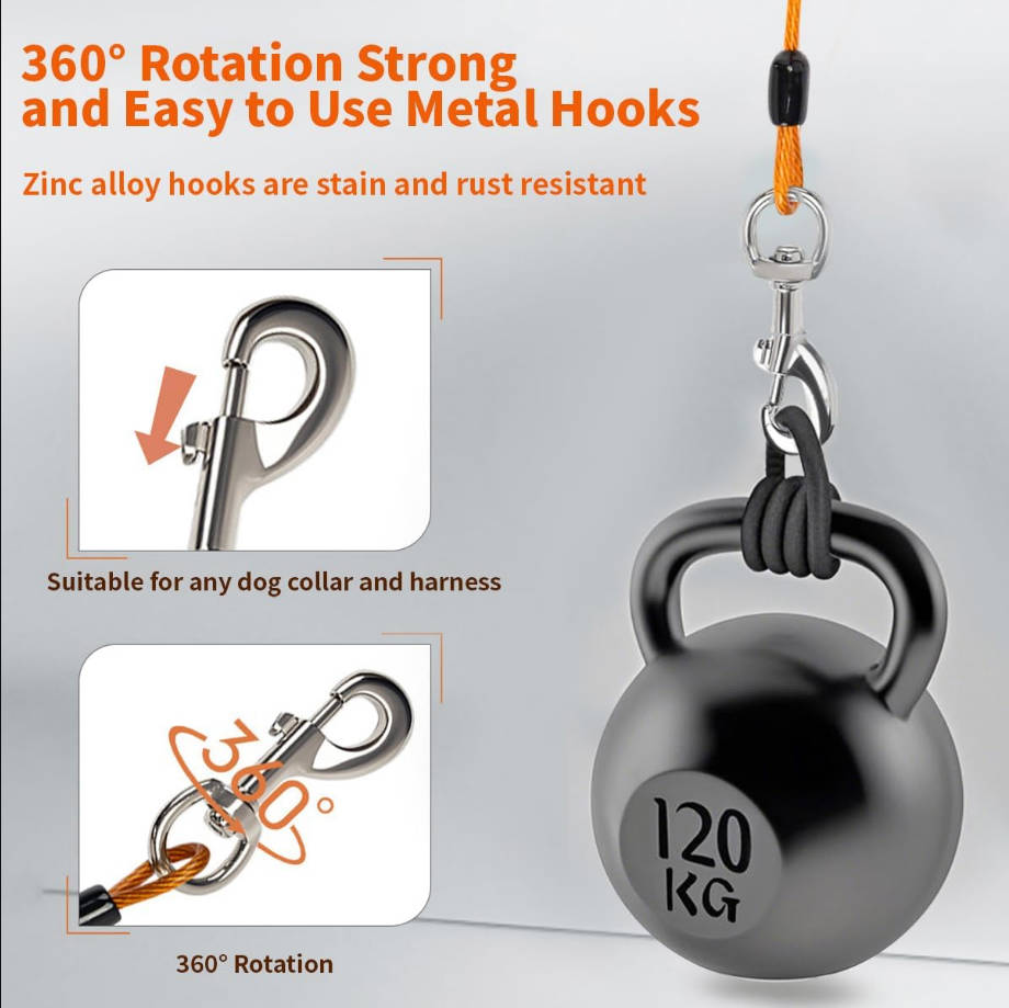 Heavy Duty Dog Leash, Chew Proof Metal Leash for Large Dogs (Up to 250lbs), WireRope Dog Leashes with Soft Silicone Grip (Orange, 5 FT)