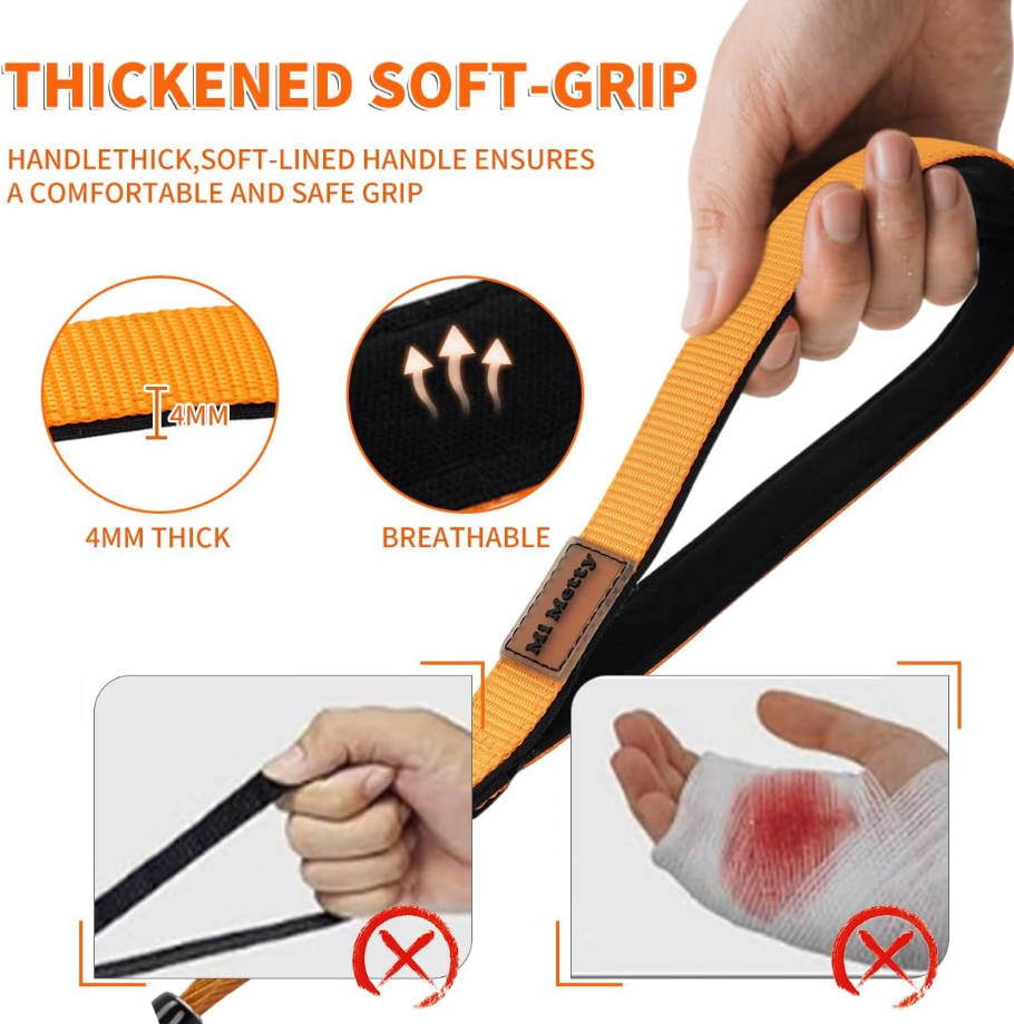 Heavy Duty Dog Leash, Chew Proof Metal Leash for Large Dogs (Up to 250lbs), WireRope Dog Leashes with Soft Silicone Grip (Orange, 5 FT)