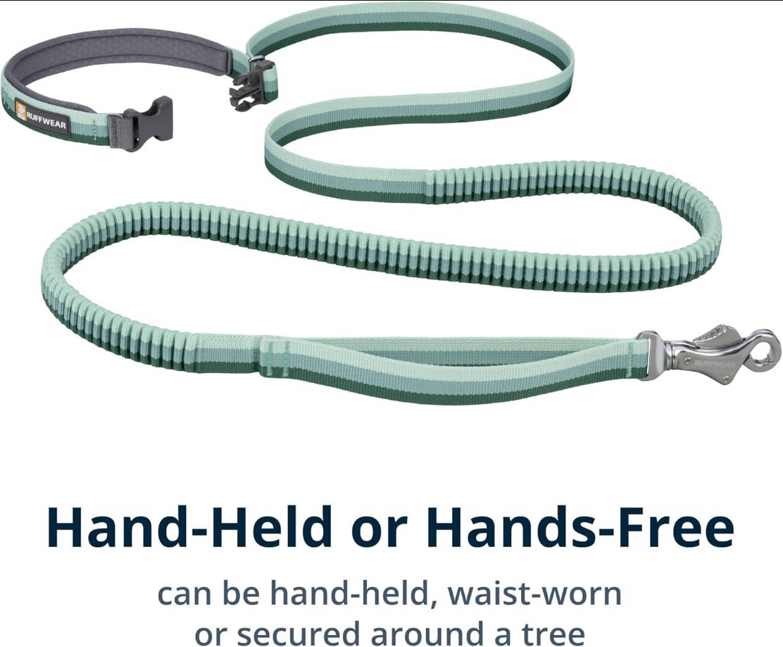 Roamer Bungee Dog Leash for Running, Biking or Hiking, Can be Used Hand-Held or Hands-Free, River Rock Green, 5.5'-7'