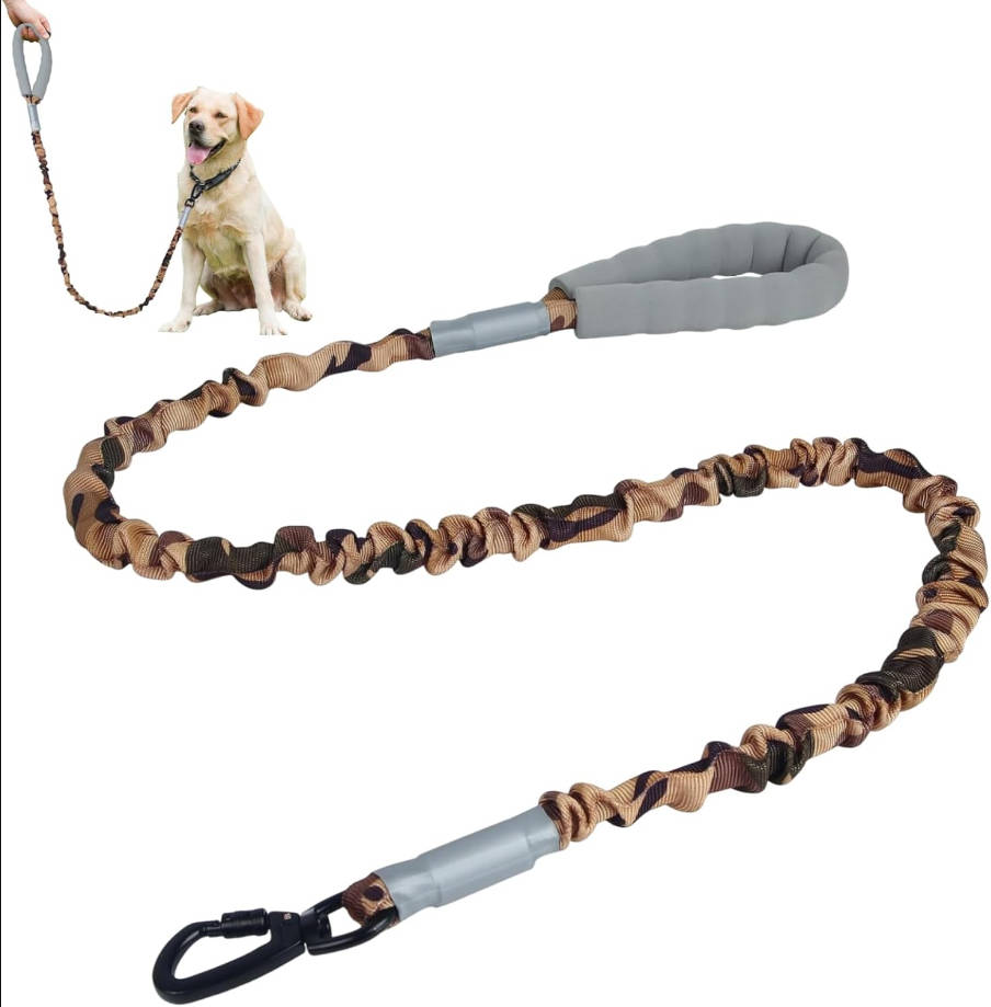 Camo Bungee Dog Leash, 360° Rotation Heavy Duty Clasp Safety Lock, Dogs Leashes with Padded Handle, Withstands Bursts of Dogs up to 100 lbs, for Walking, Running, Training (Brown camo)
