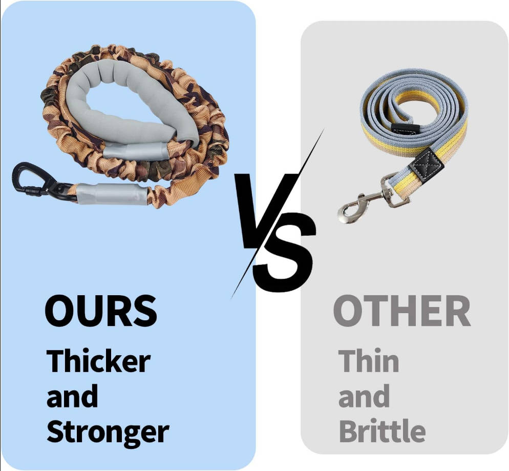 Camo Bungee Dog Leash, 360° Rotation Heavy Duty Clasp Safety Lock, Dogs Leashes with Padded Handle, Withstands Bursts of Dogs up to 100 lbs, for Walking, Running, Training (Brown camo)