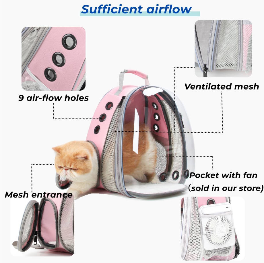 Cat Carrier Backpack, Bubble Expandable Backpack Carrier, Pets and Small Dogs,Airline-Approved, Designed for Travel, Hiking, Walking & Outdoor Use (Front Expandable-Pink)