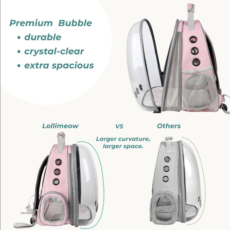 Cat Carrier Backpack, Bubble Expandable Backpack Carrier, Pets and Small Dogs,Airline-Approved, Designed for Travel, Hiking, Walking & Outdoor Use (Front Expandable-Pink)