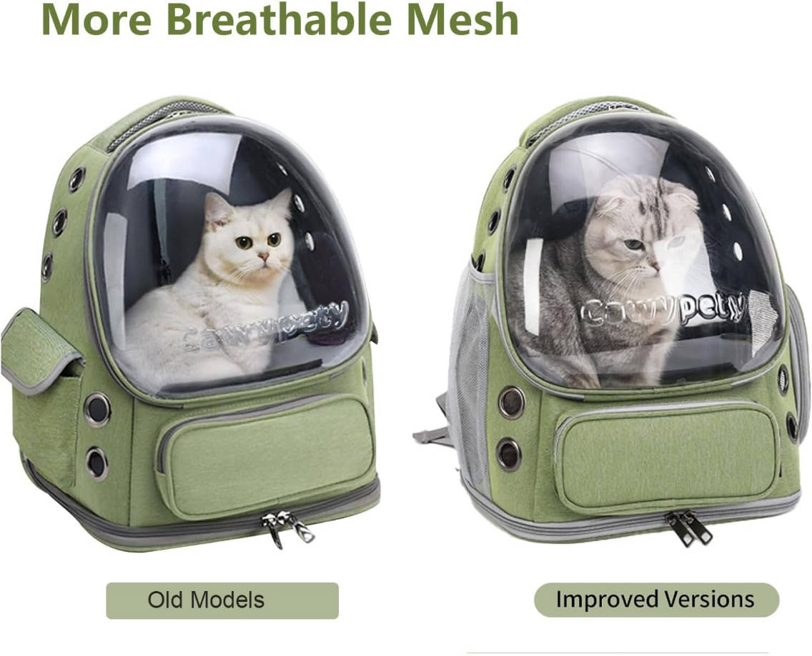 Cat Backpack Carrier, Breathable Cat Carrier Large Space Bubble Pet Backpack for Kitty Small Dog up to 15lbs, Transparent & Foldable Pet Carrier for Travel Hiking