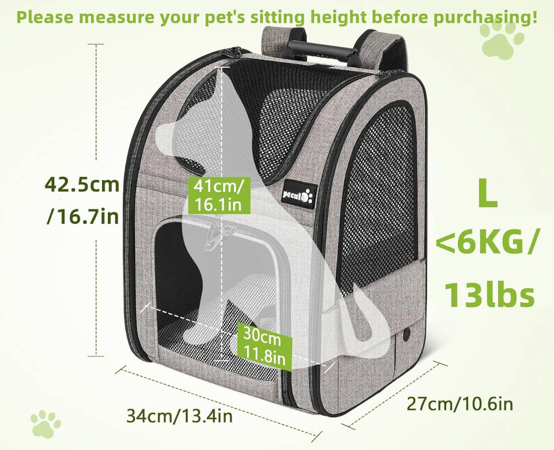 Pet Carrier Backpack, Dog Carrier Backpack, Expandable with Breathable Mesh for Small Dogs Cats Puppies, Pet Backpack Bag for Hiking Travel Camping Outdoor Hold Pets Up to 17 Lbs