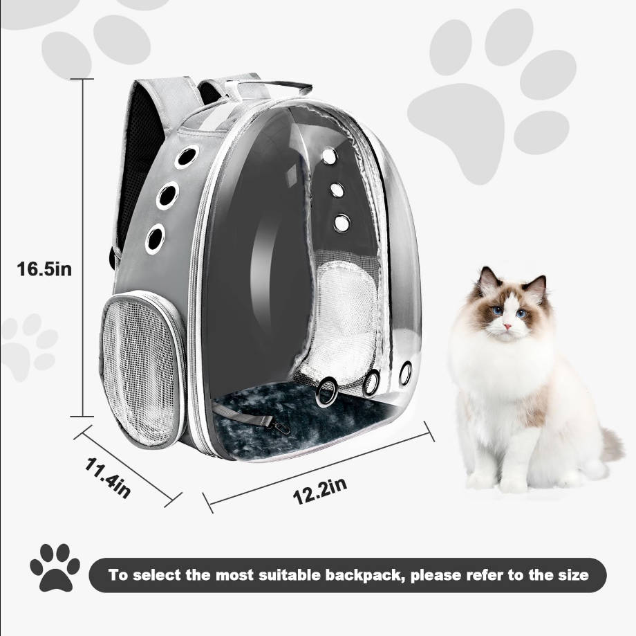 Cat Backpack Carrier, Pet Cat Carrier with Ventilated Design for Carrying Puppy Cats, Pet Carrier Backpack for Traveling/Hiking/Camping/Outdoors Airline Approved Travel Carrier (Grey)