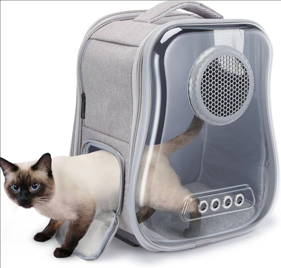  Cat Backpack Carrier, Breathable Bubble Pet Backpack for Cats and Small Dogs up to 15lbs, Transparent & Foldable Pet Carrier for Travel, Hiking, and Outdoor Adventures