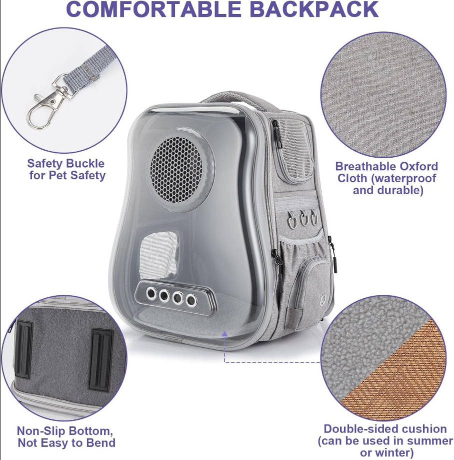  Cat Backpack Carrier, Breathable Bubble Pet Backpack for Cats and Small Dogs up to 15lbs, Transparent & Foldable Pet Carrier for Travel, Hiking, and Outdoor Adventures
