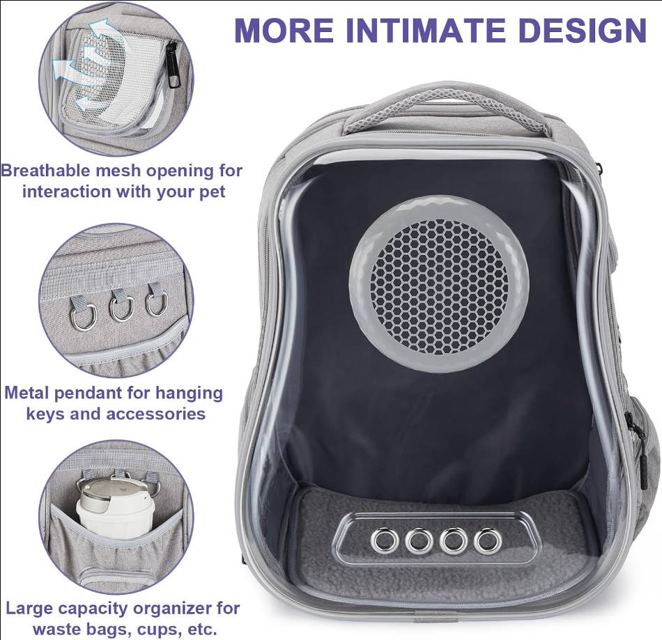  Cat Backpack Carrier, Breathable Bubble Pet Backpack for Cats and Small Dogs up to 15lbs, Transparent & Foldable Pet Carrier for Travel, Hiking, and Outdoor Adventures