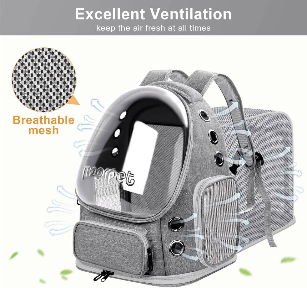 Cat Bubble Backpack Breathable Large Space Cat Carrier Backpack for Kitty Small Dog, Transparent Cat Travel Backpack Up to 20 lbs, Foldable Airline Approved Pet Backpack (Grey)