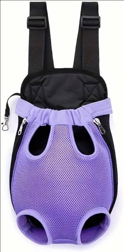 Pet Travel Backpack for Cats and Dogs, Portable Breathable Mesh Chest Carrier, Polyester Woven Double Shoulder Pet Bag for Outdoor Adventures (Purple, Small)