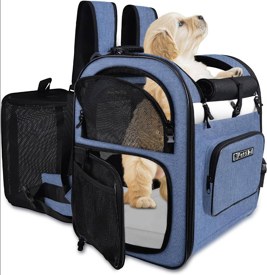 Expandable Pet Backpack Carrier 16.5x14.5x11 Inches for Small Dogs and Medium Cats,Portable Dog Cat Backpack Carrier for Hiking,Vet,Travel(Blue)