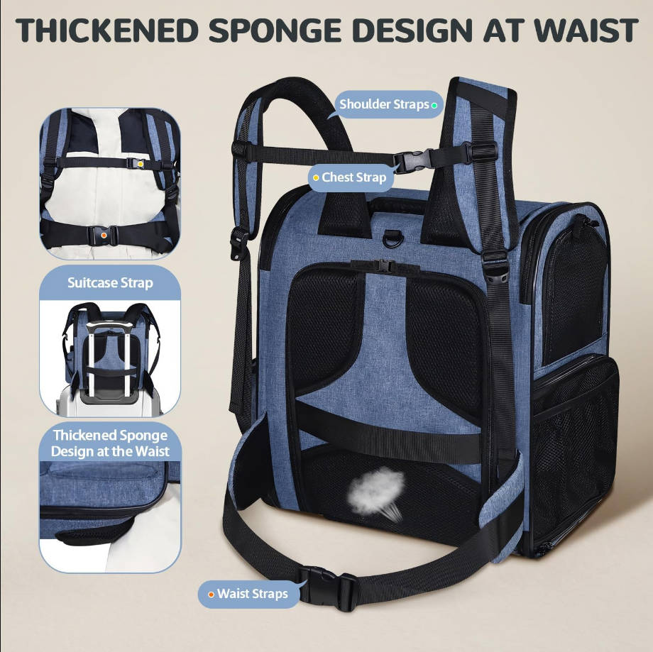 Expandable Pet Backpack Carrier 16.5x14.5x11 Inches for Small Dogs and Medium Cats,Portable Dog Cat Backpack Carrier for Hiking,Vet,Travel(Blue)
