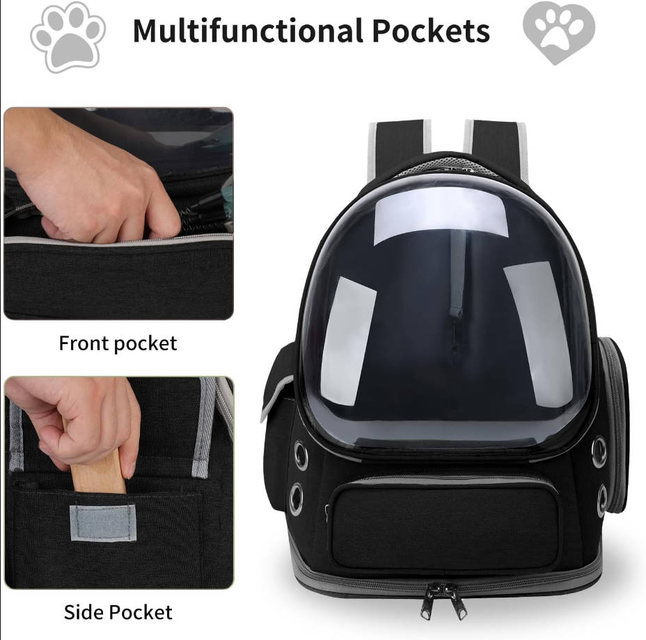 Cat Backpack Carrier for Cats and Small Dogs, Breathable Cat Bubble Backpack, Airline Approved Pet Travel Carrier for Hiking Camping Outdoor(Black)