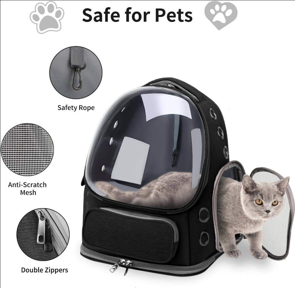Cat Backpack Carrier for Cats and Small Dogs, Breathable Cat Bubble Backpack, Airline Approved Pet Travel Carrier for Hiking Camping Outdoor(Black)