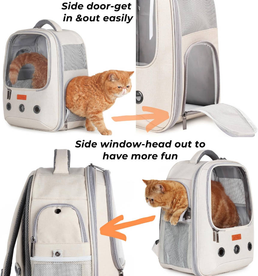  Pet Carrier Backpack, Bubble Backpack Carrier, Cats and Puppies,Airline-Approved, Designed for Travel, Hiking, Walking & Outdoor Use (Beige)