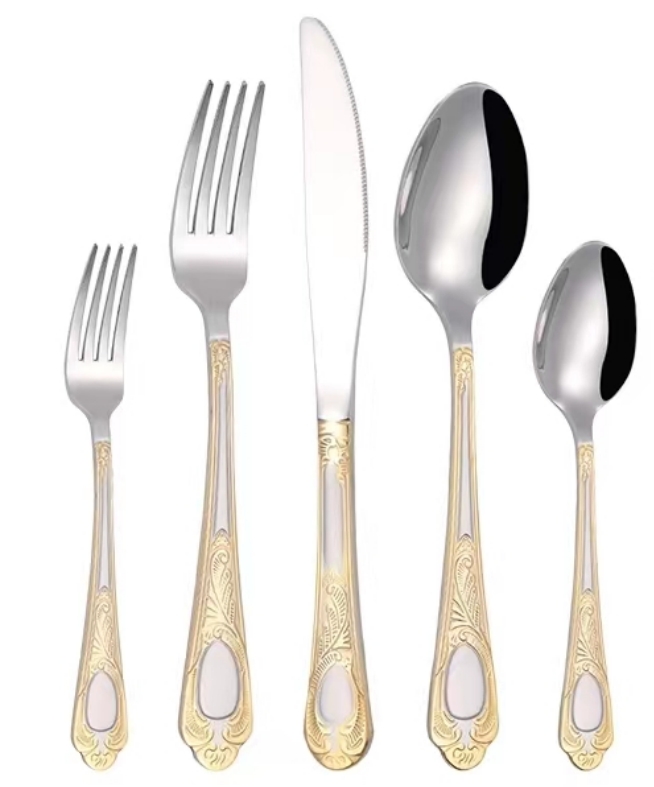 5-Piece Gold Embossed Flatware Set