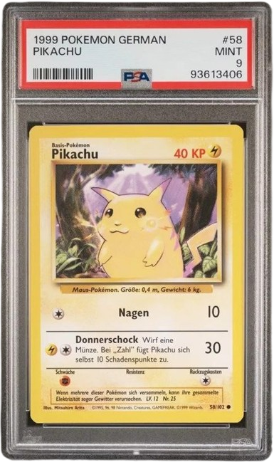 Pokemon PSA 9 Pikachu 58/102 1999 German Base Set
