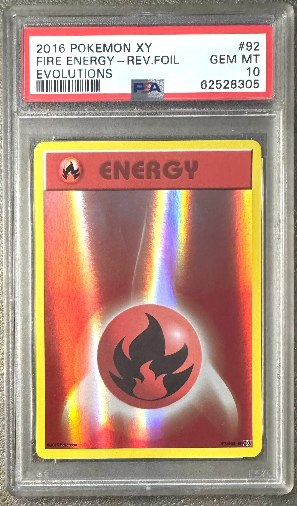 Pokemon PSA 10 Fire Energy Reverse Holo Evolutions 92/108