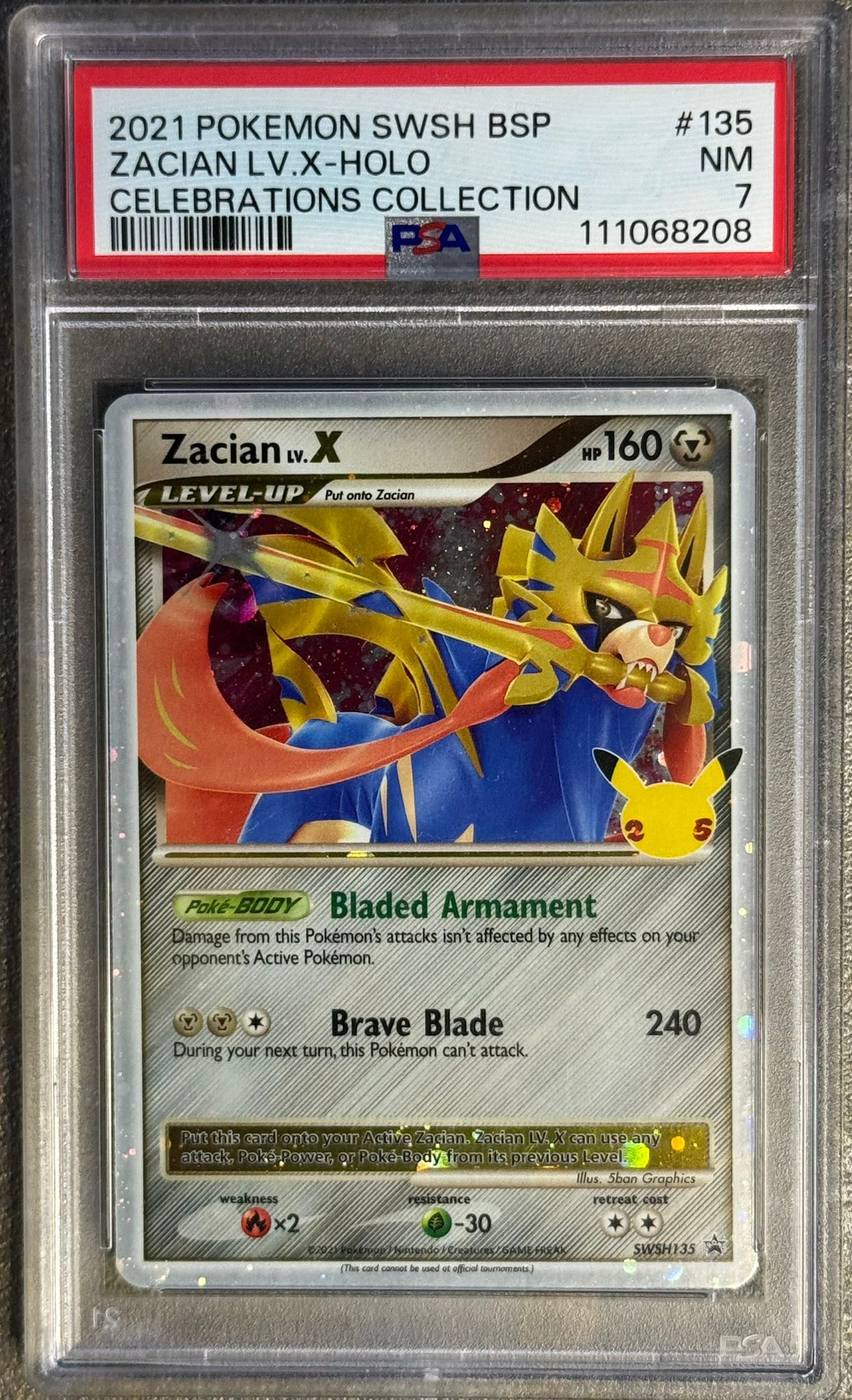 Pokemon PSA 7 Zacian LV.X Holo 135 SWSH Celebrations - EN