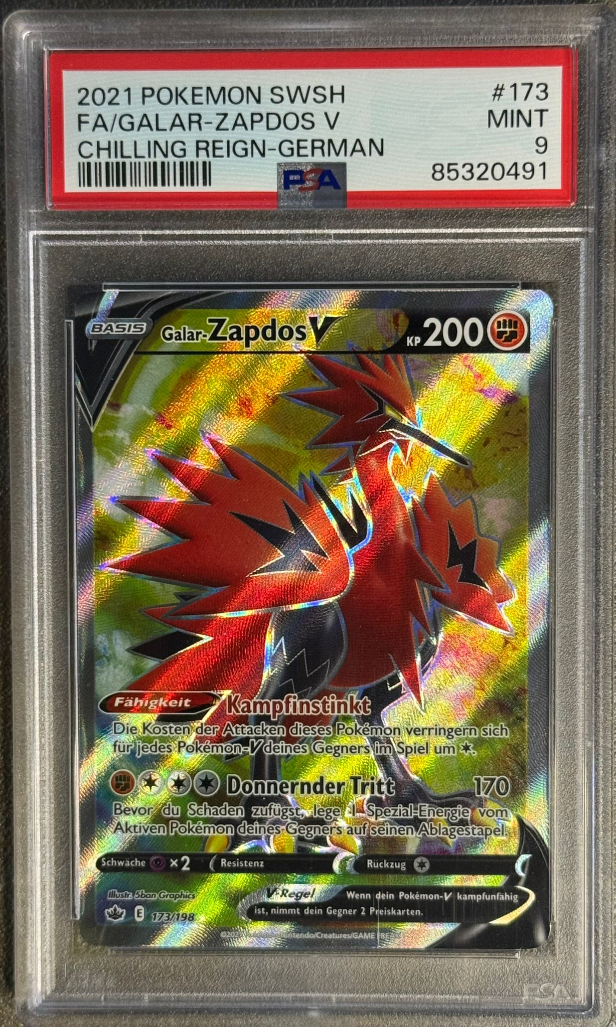 Pokemon PSA 9 Galar Zapdos V 173/198 - GER - Chilling Reign