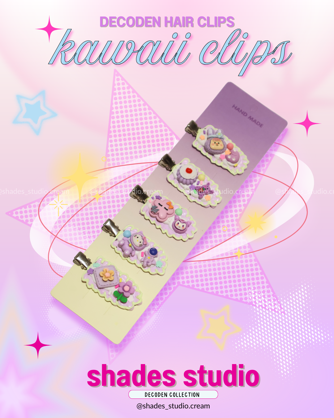 Kuromi purple decoden hair clips with kawaii charms
