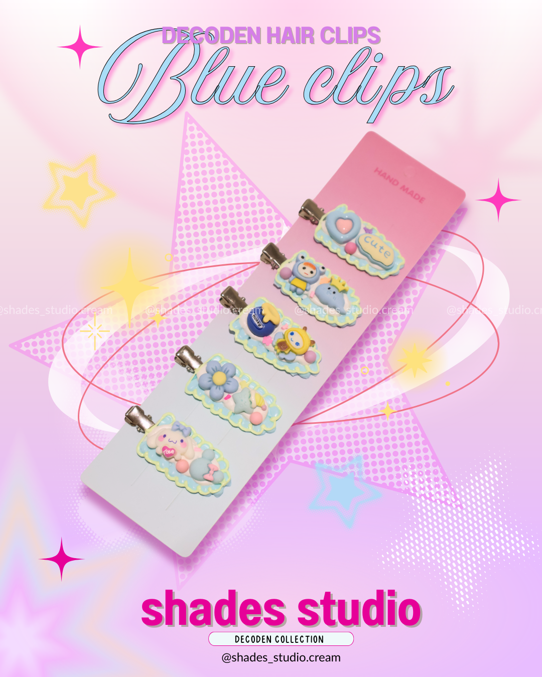 Cinnamoroll blue decoden hair clips with kawaii charms