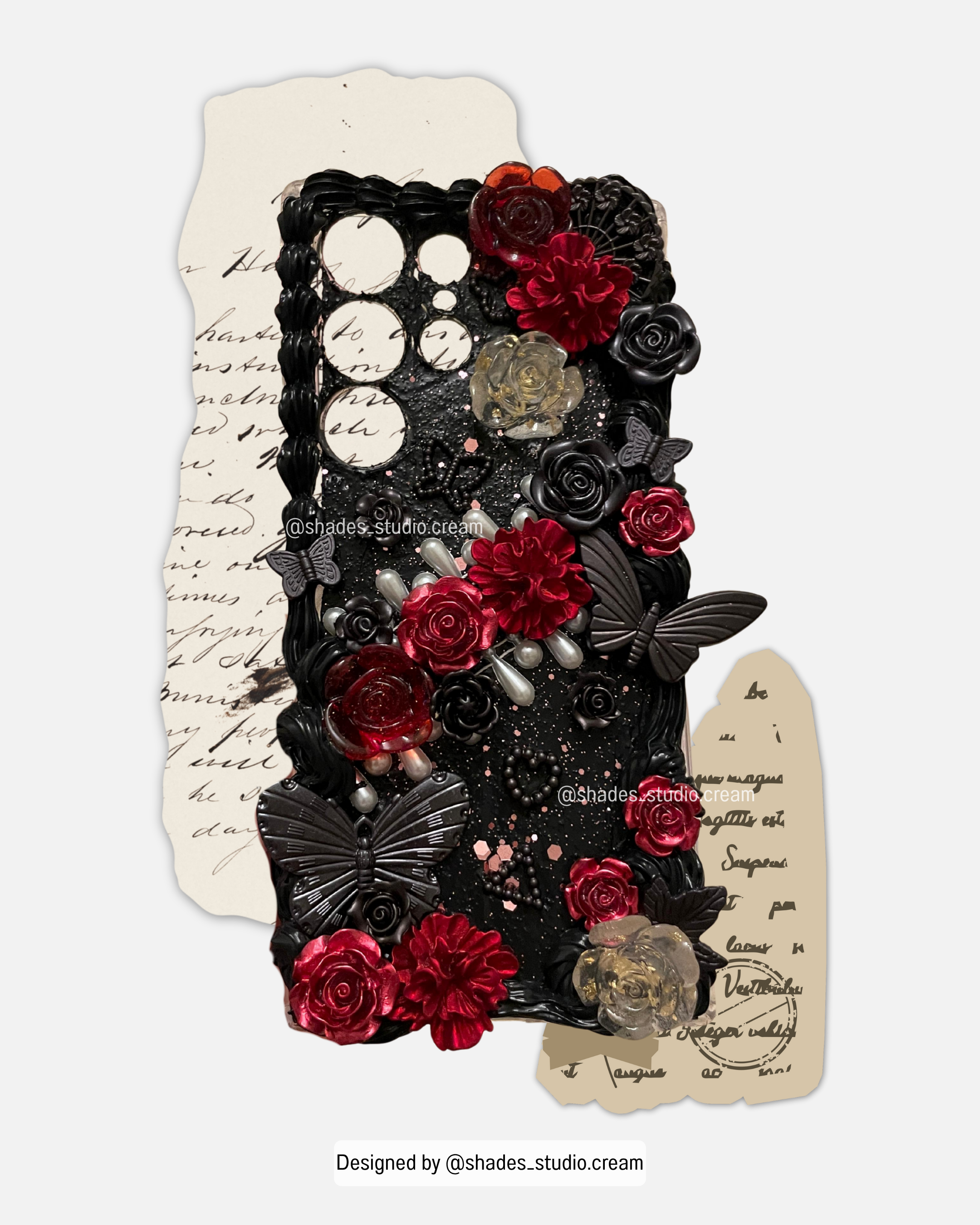 Gothic red and black flowers decoden phone case for any phone model!