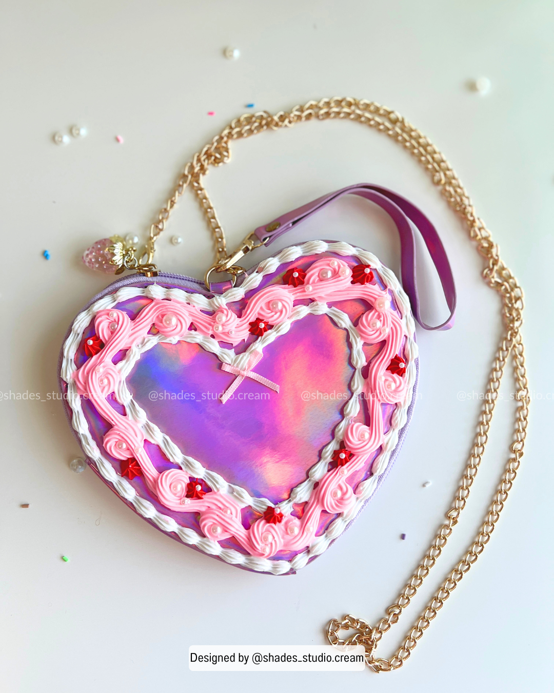 Pink holographic crossbody decoden bag with gold chain