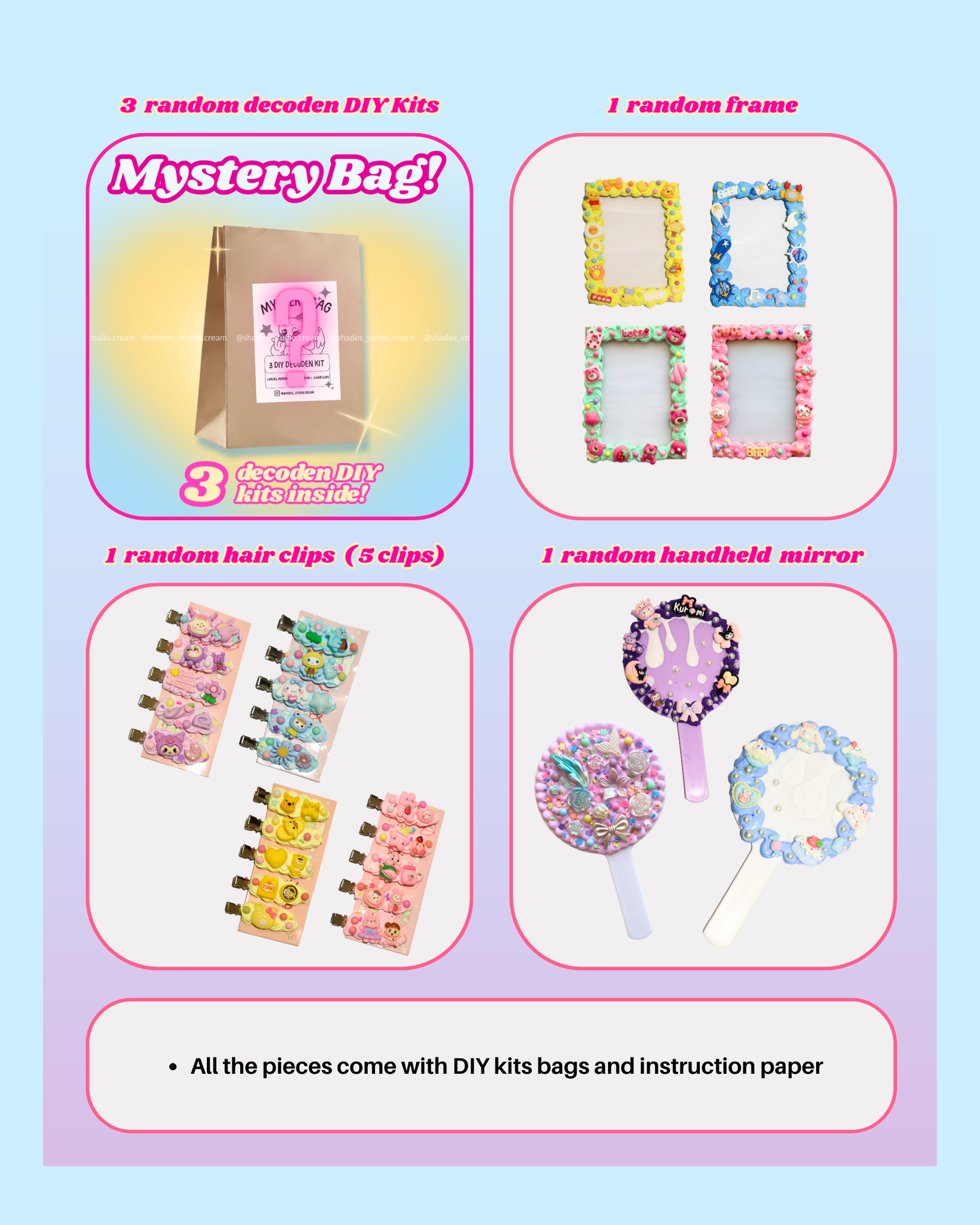 DIY Decoden Mystery Bag – 3 Kawaii Kits (Mirror, Frame & Hair Clips)