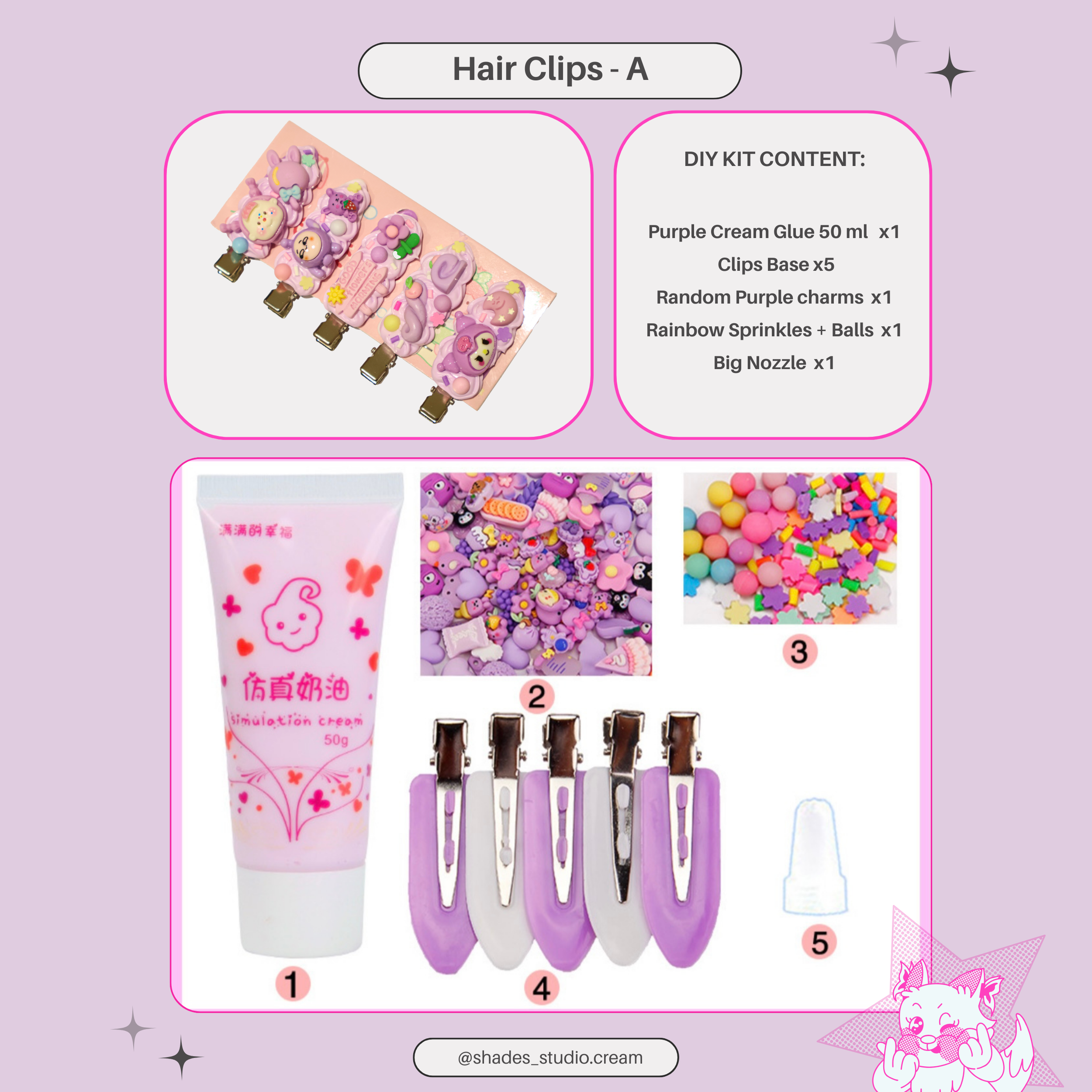 DIY decoden kit – Hair clips decorating set (5 clips)