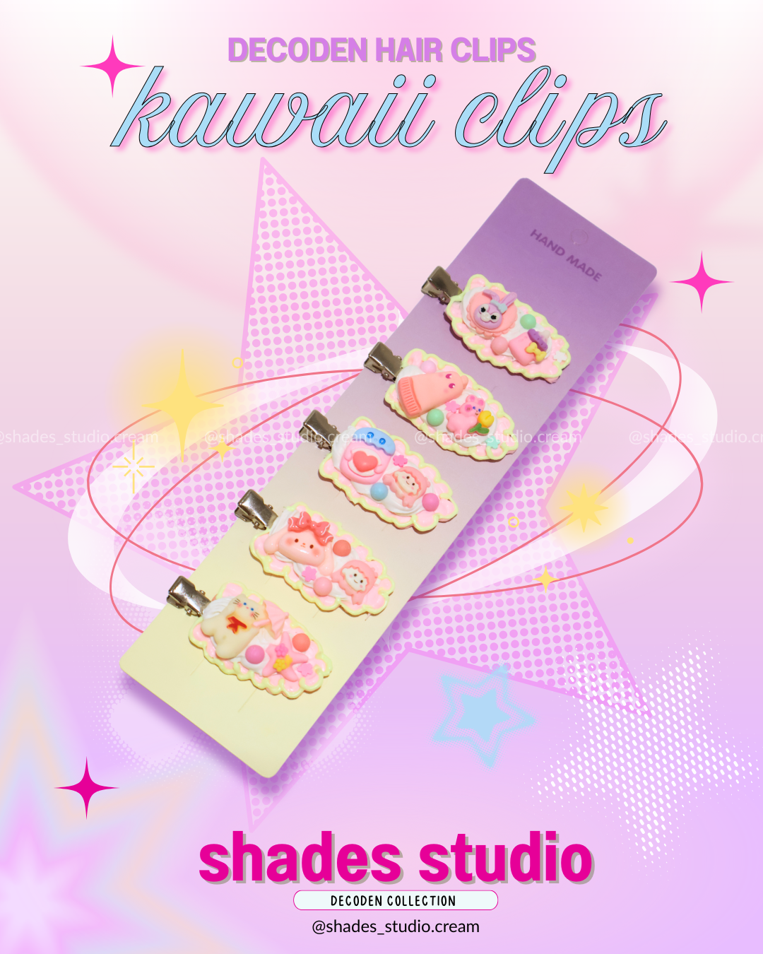 My melody pink decoden hair clips with kawaii charms