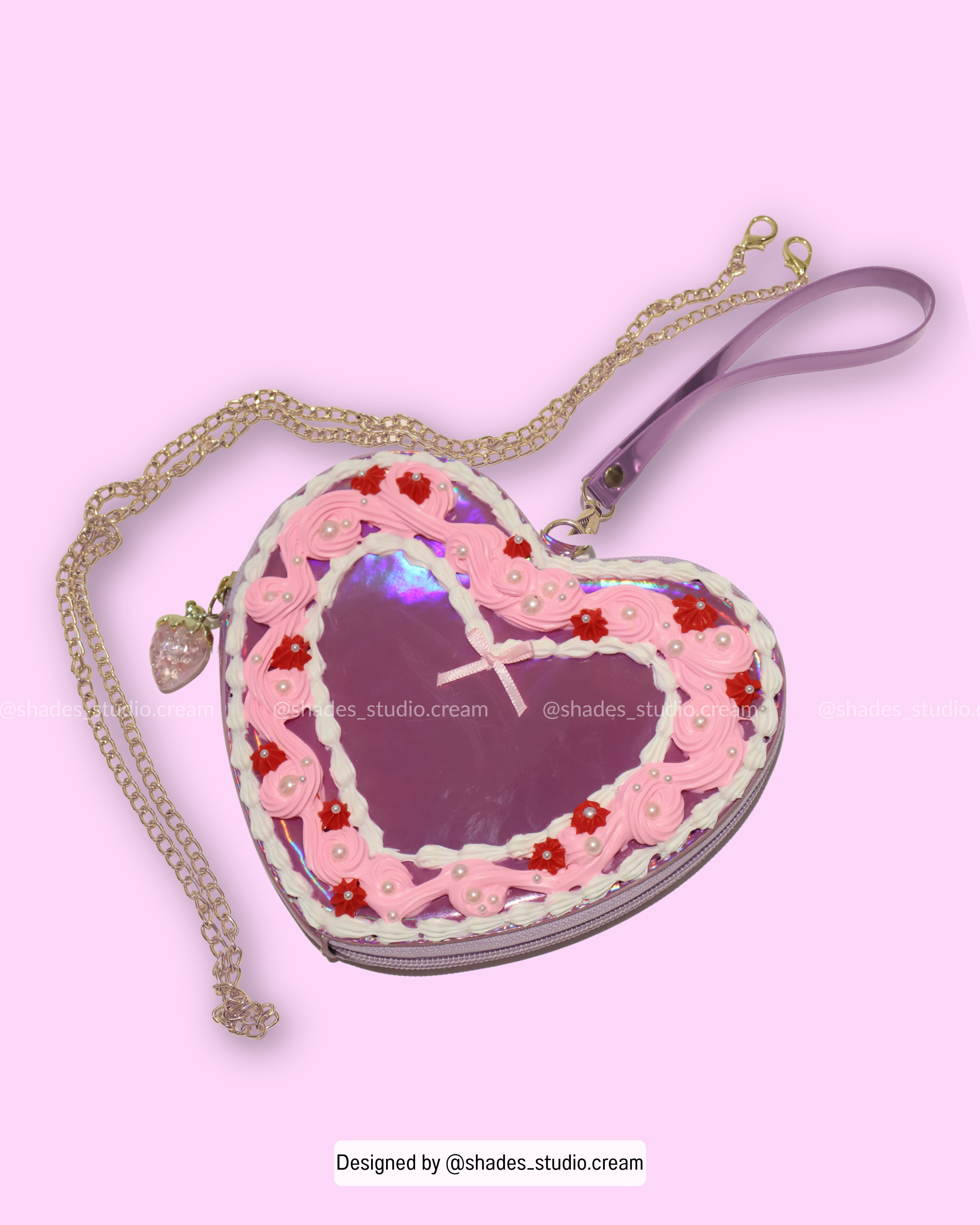 Pink holographic crossbody decoden bag with gold chain