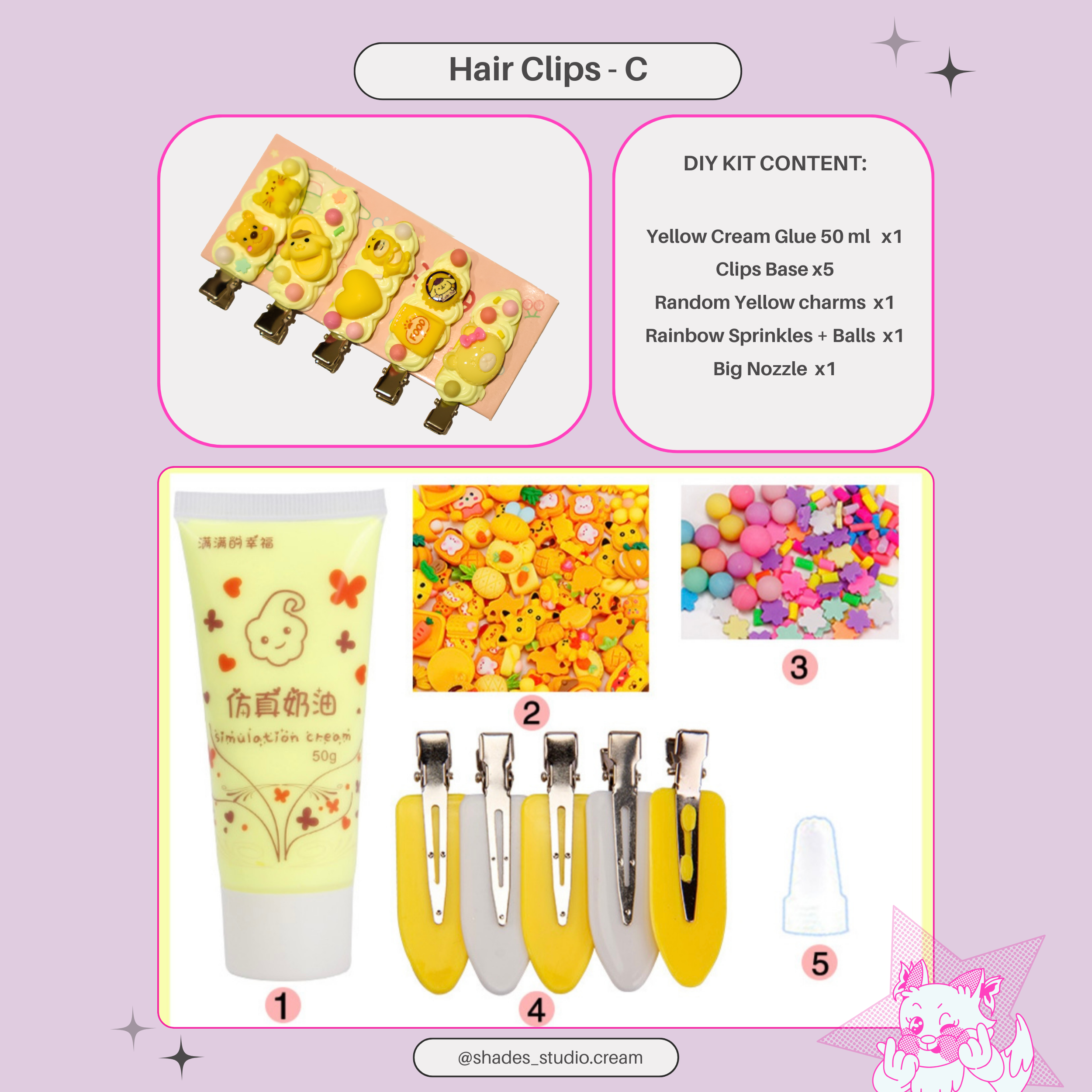 DIY decoden kit – Hair clips decorating set (5 clips)