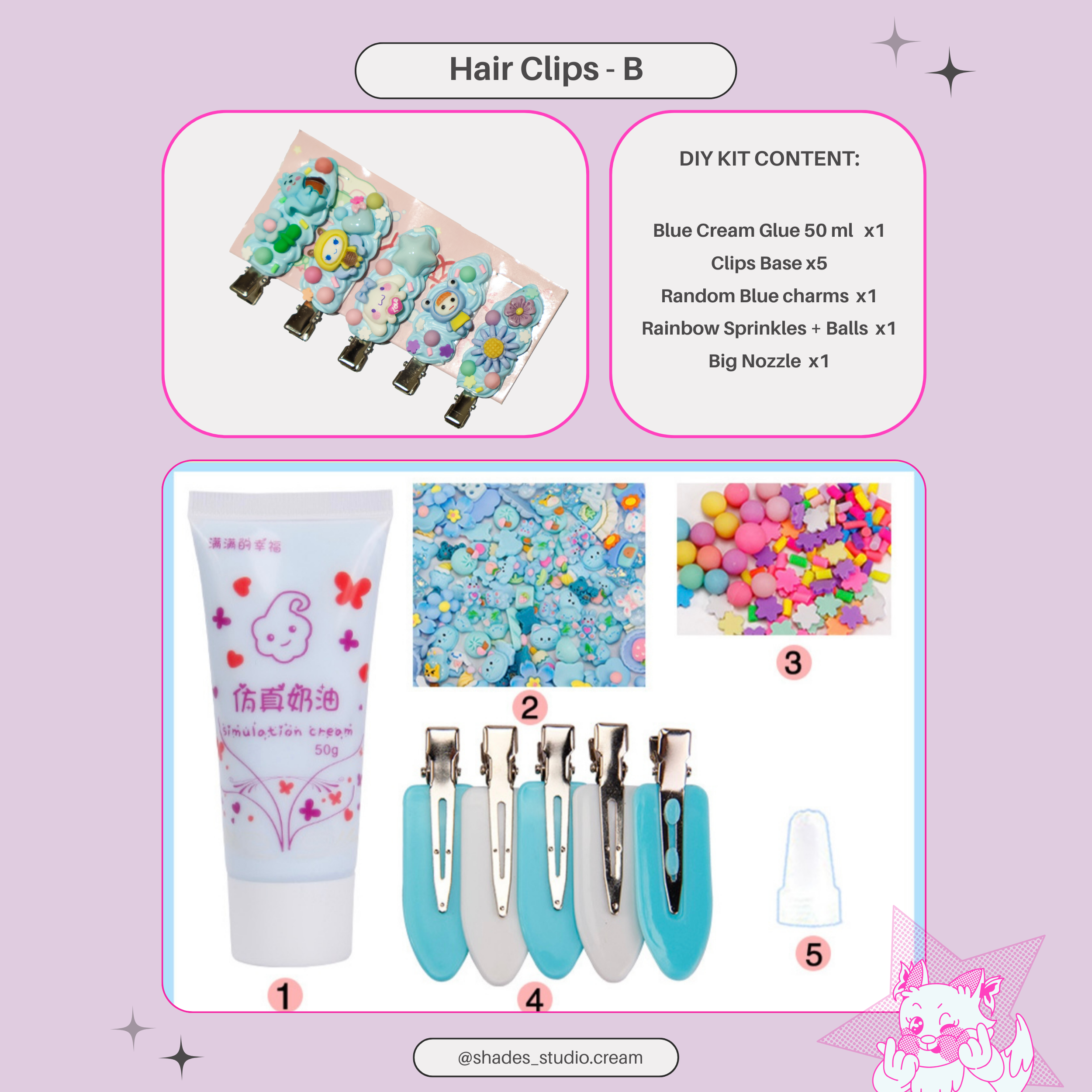 DIY decoden kit – Hair clips decorating set (5 clips)